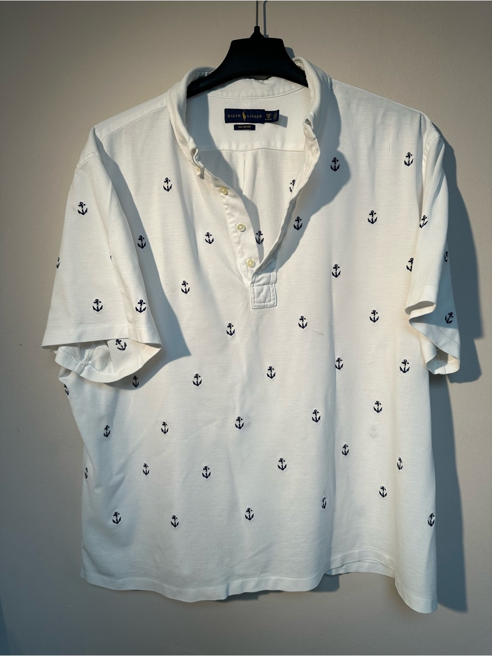 Ralph Lauren White Polo with Navy Anchor Motif